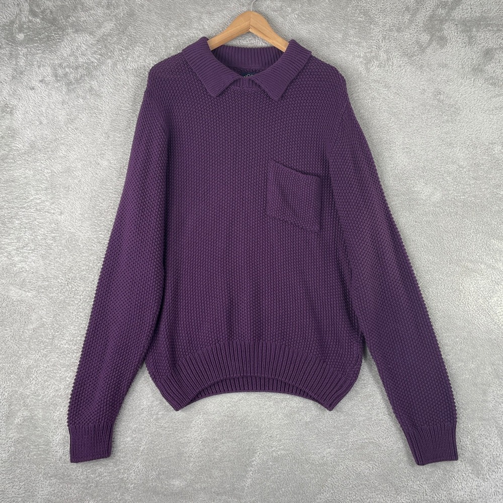 Noah Polo Sweater Mens Small Purple Organic Cotton Waffle Knit Pocket Portugal